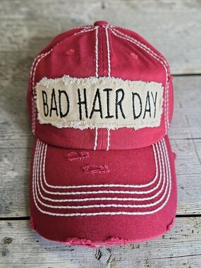 Bad Hair Day Washed Vintage Ball Cap - Color Burgundy